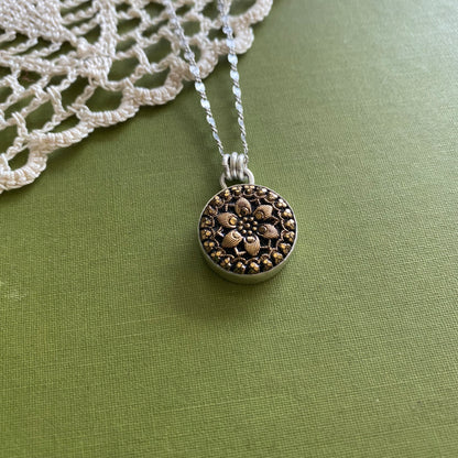 Black & Gold Floral Glass Button Pendant