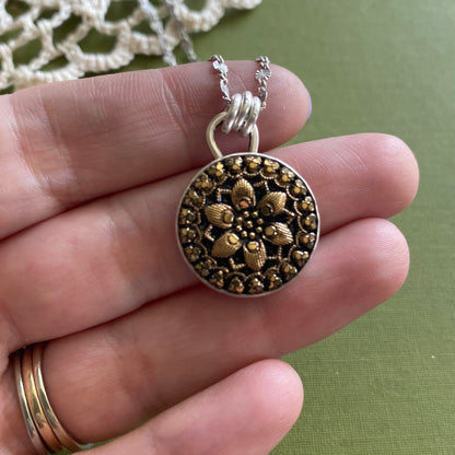 Black & Gold Floral Glass Button Pendant