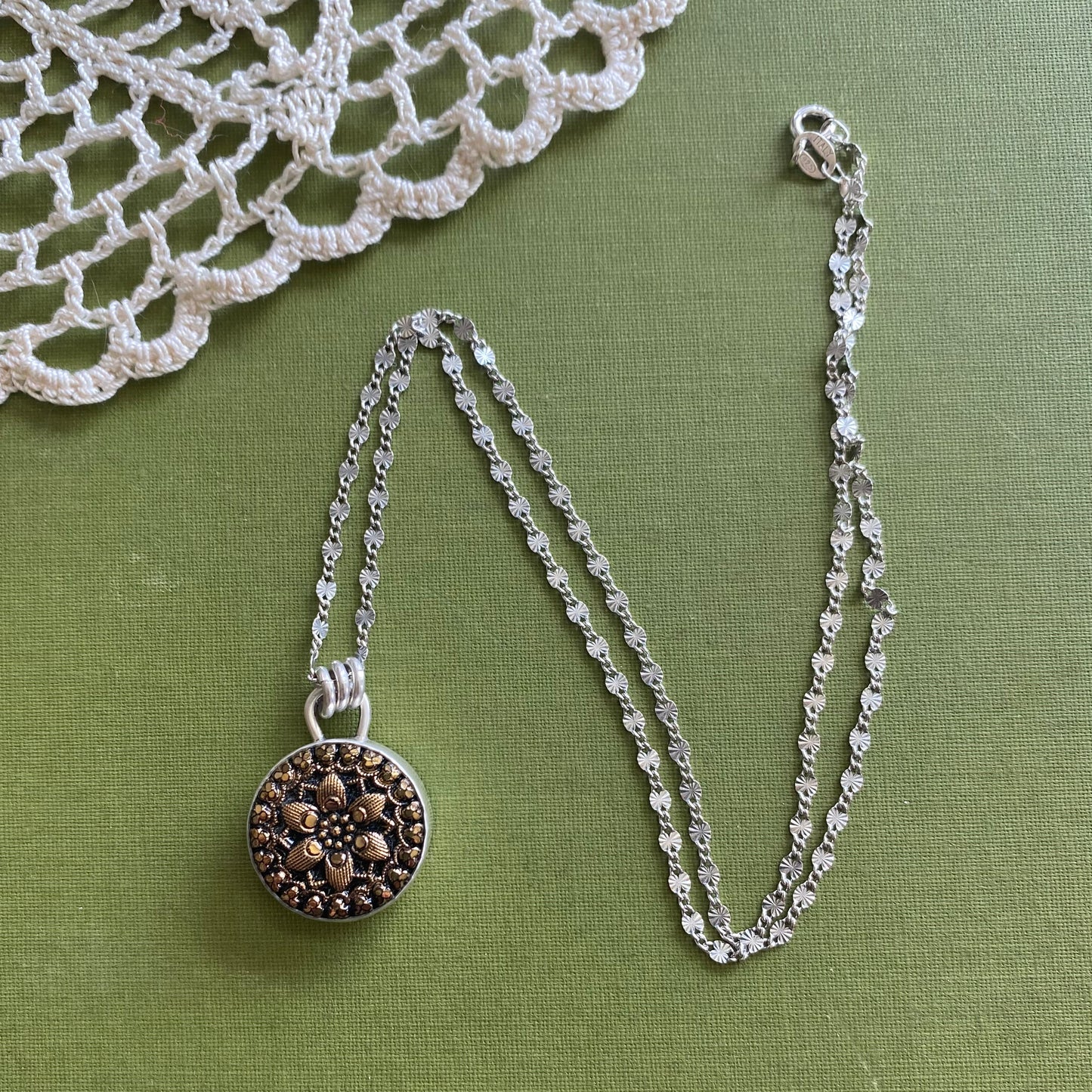 Black & Gold Floral Glass Button Pendant