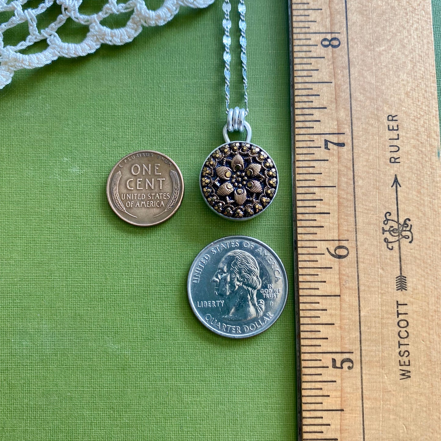 Black & Gold Floral Glass Button Pendant