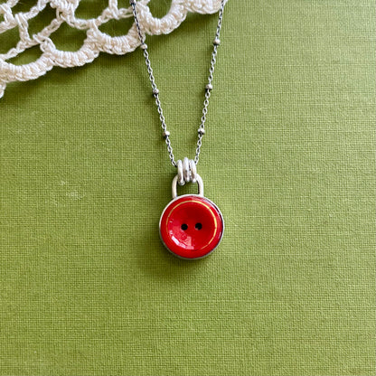 Small Red & Gold Glass Button Pendant