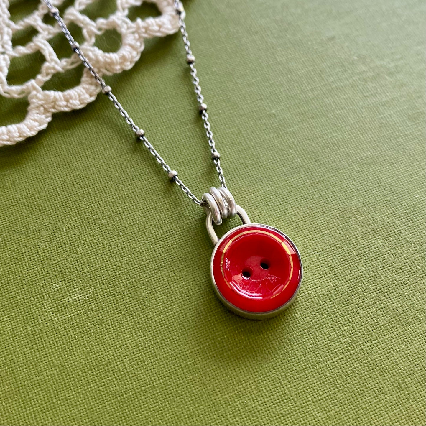 Small Red & Gold Glass Button Pendant