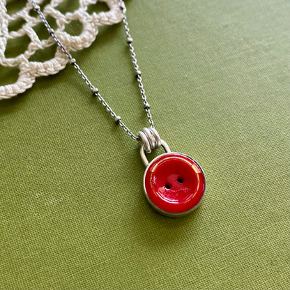 Small Red & Gold Glass Button Pendant
