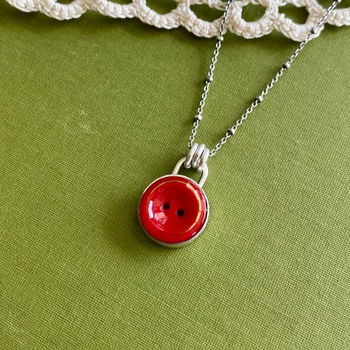 Small Red & Gold Glass Button Pendant