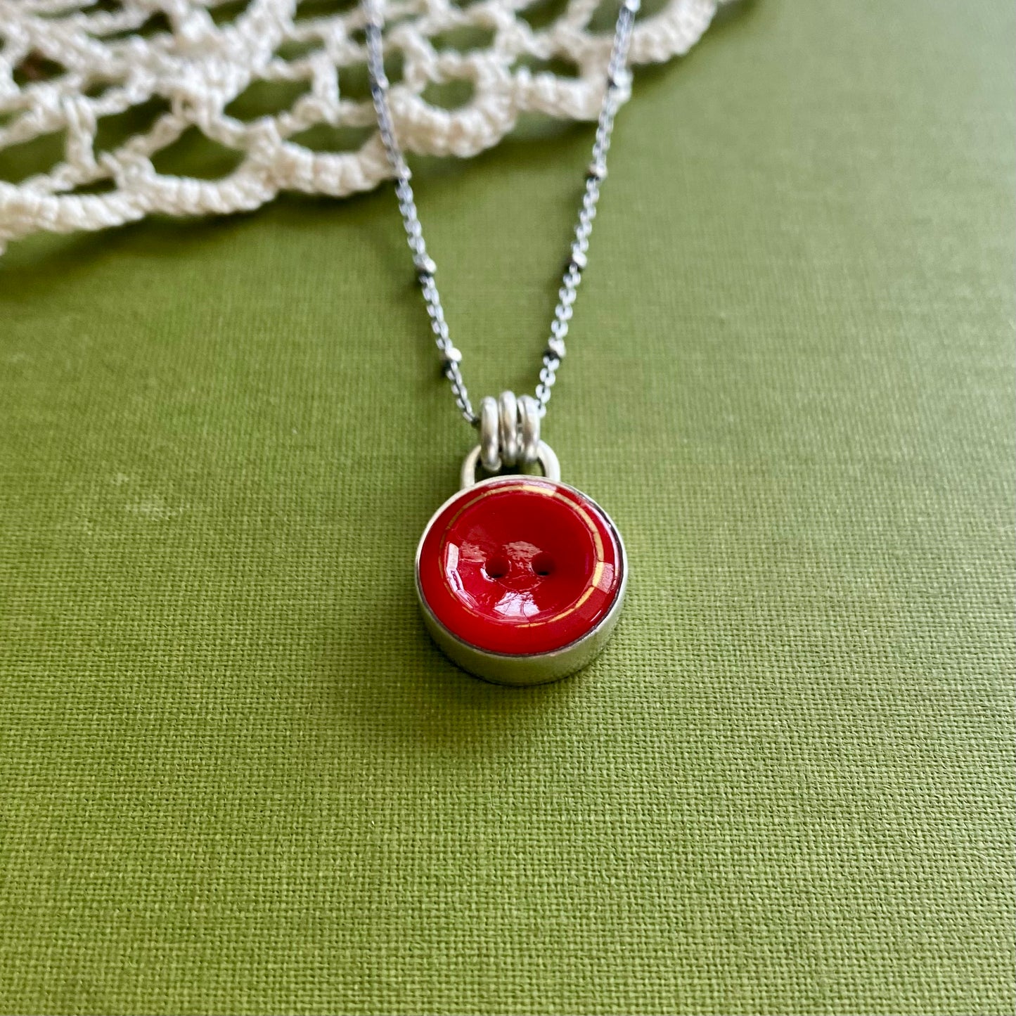 Small Red & Gold Glass Button Pendant