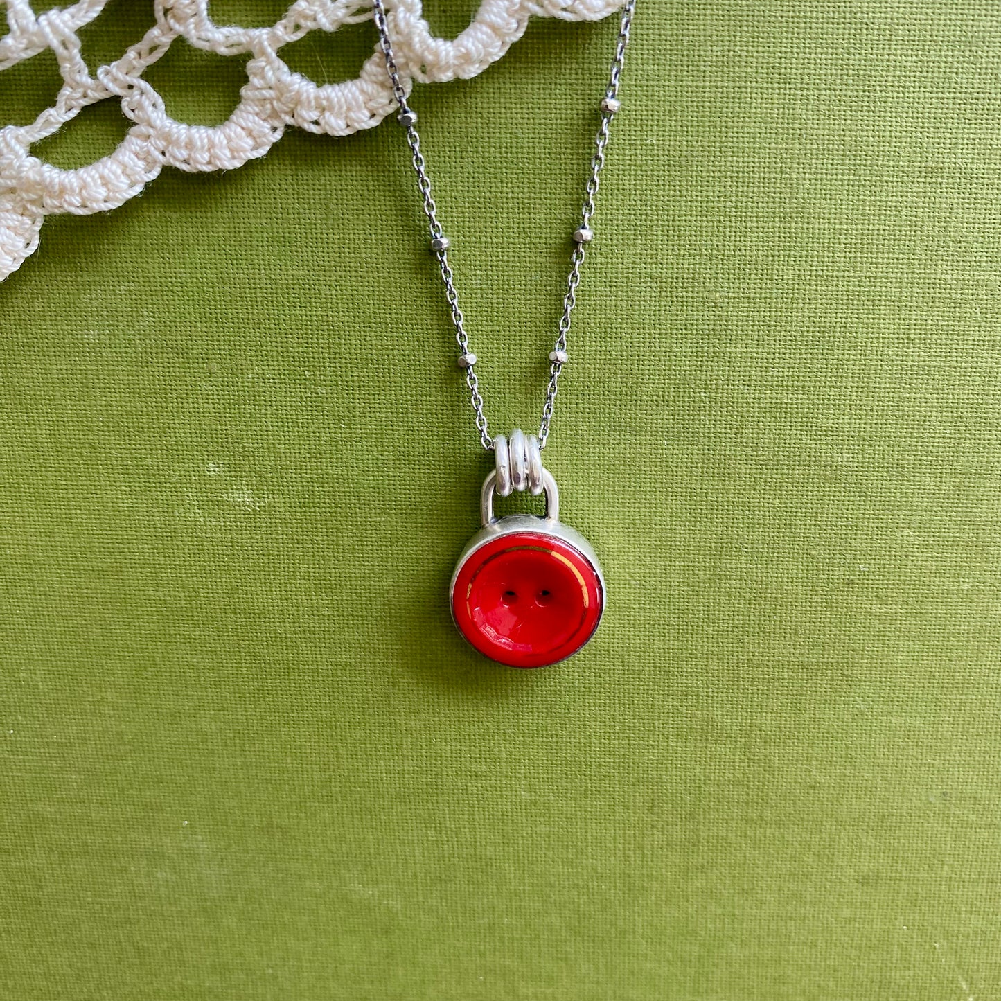 Small Red & Gold Glass Button Pendant
