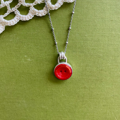 Small Red & Gold Glass Button Pendant