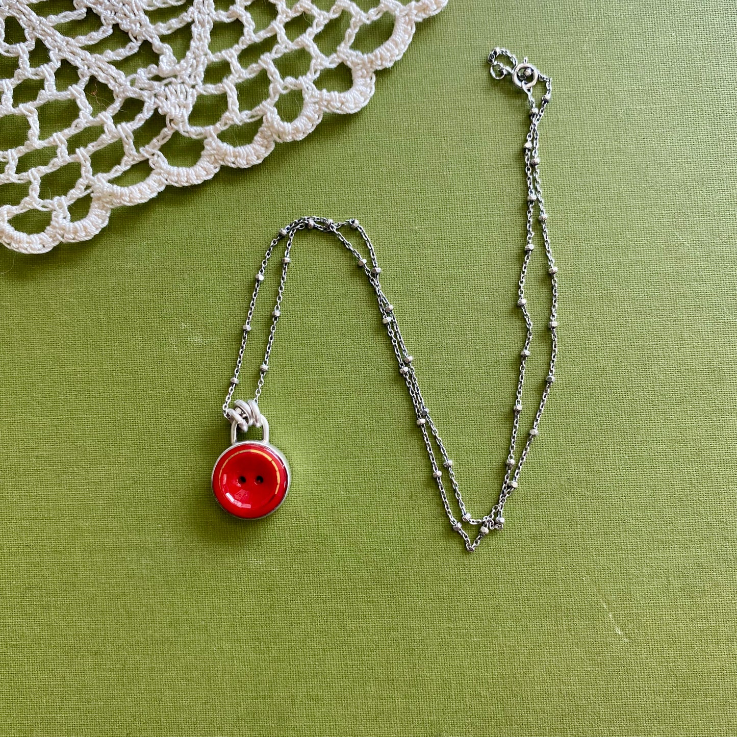 Small Red & Gold Glass Button Pendant