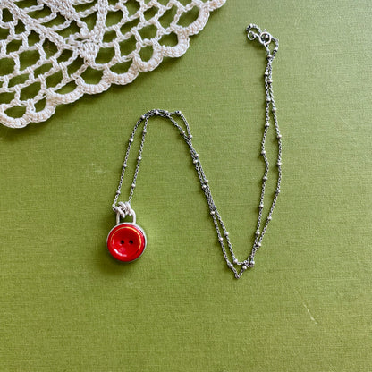 Small Red & Gold Glass Button Pendant