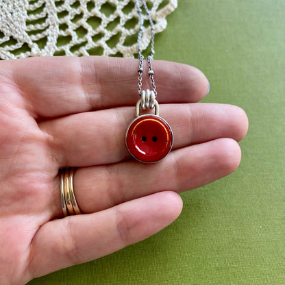 Small Red & Gold Glass Button Pendant