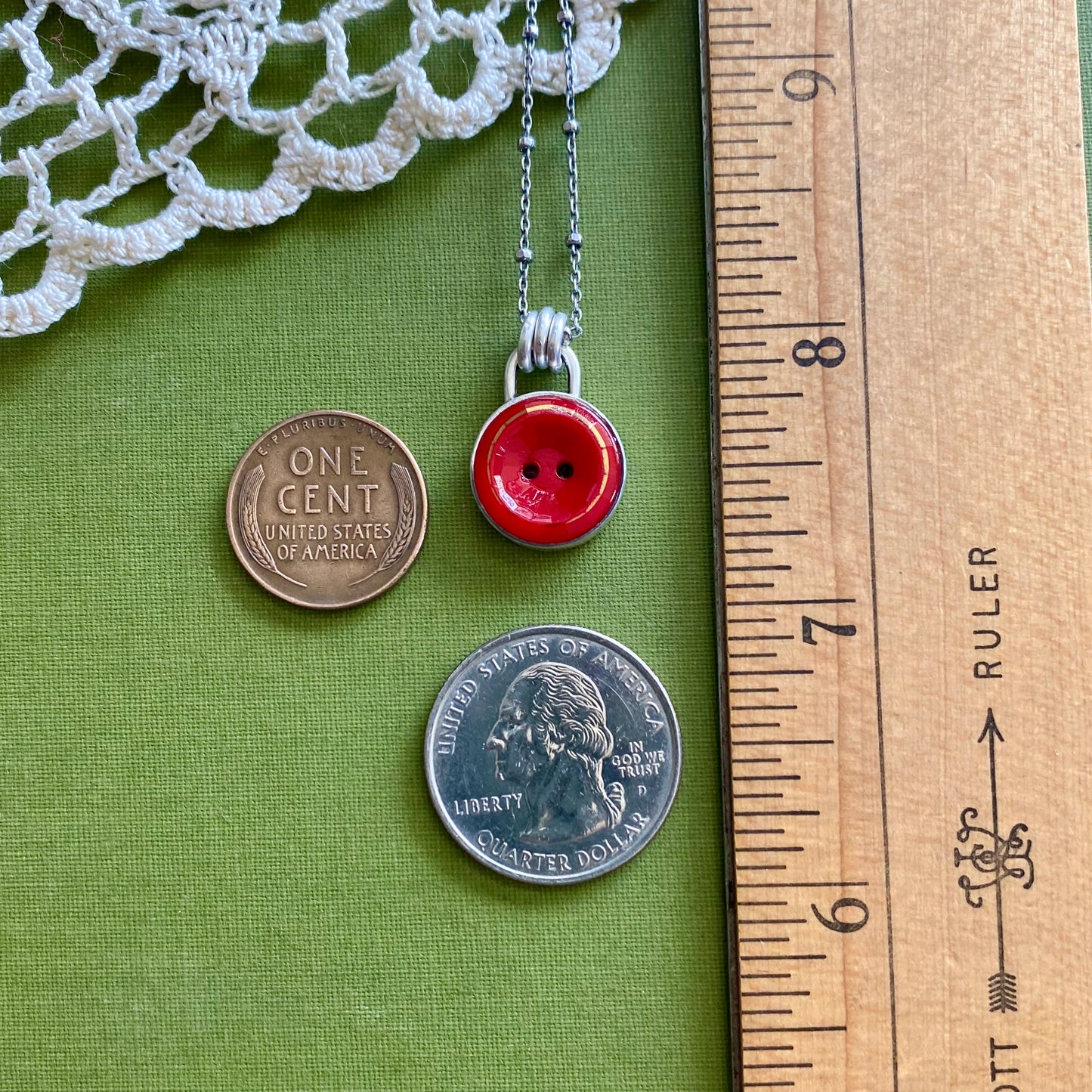 Small Red & Gold Glass Button Pendant