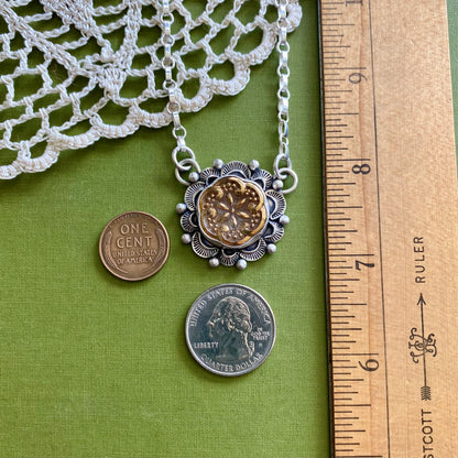 Gold Floral Glass Button Necklace