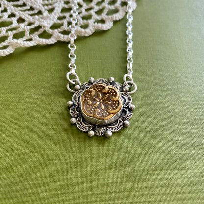 Gold Floral Glass Button Necklace