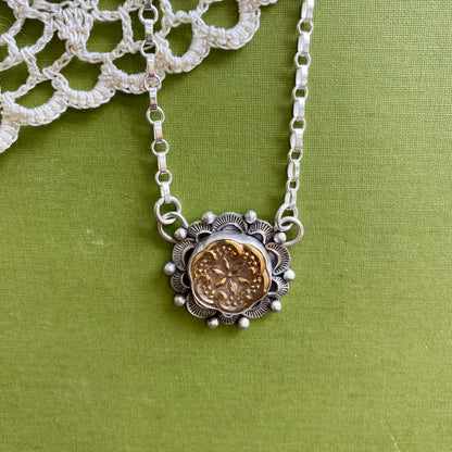 Gold Floral Glass Button Necklace