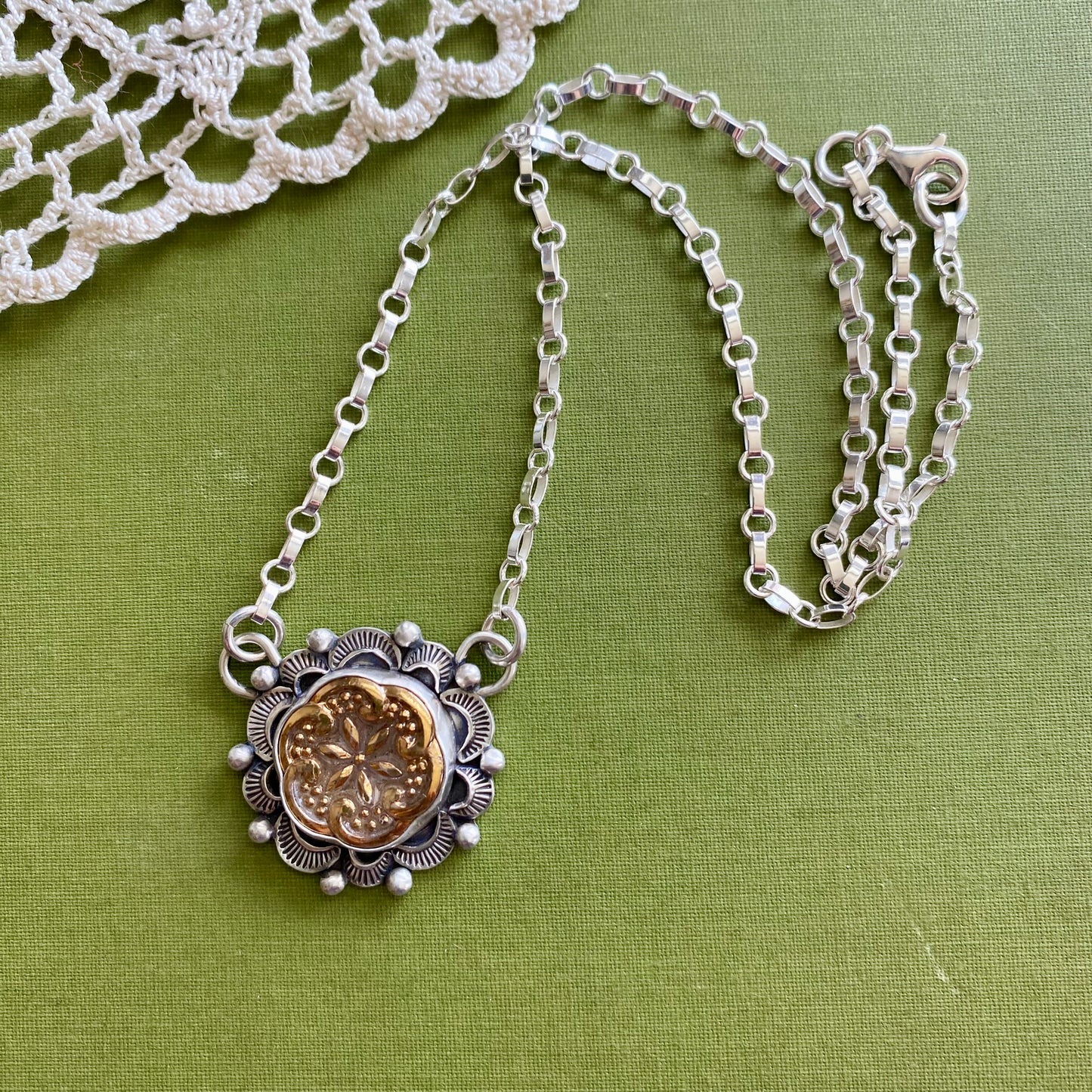 Gold Floral Glass Button Necklace