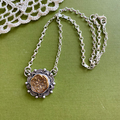 Gold Floral Glass Button Necklace
