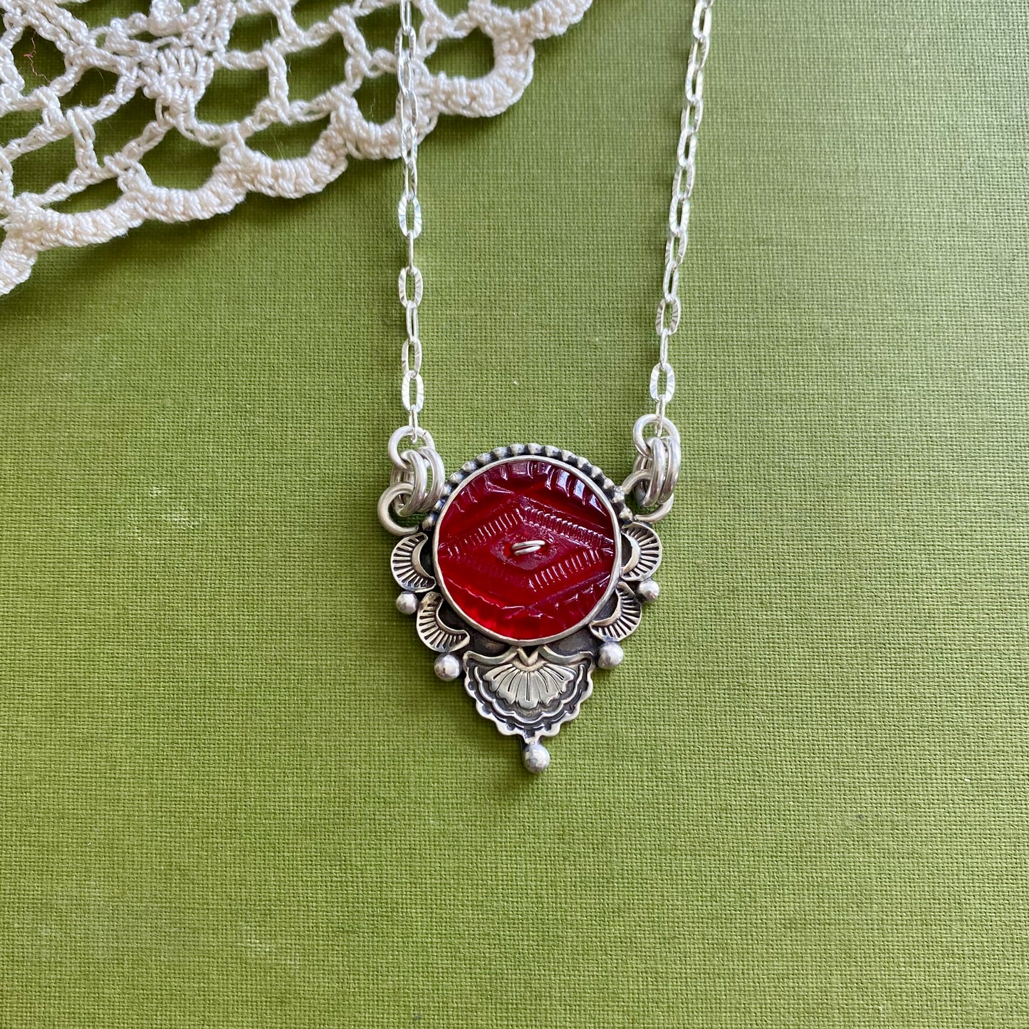 Red Glass Button Necklace