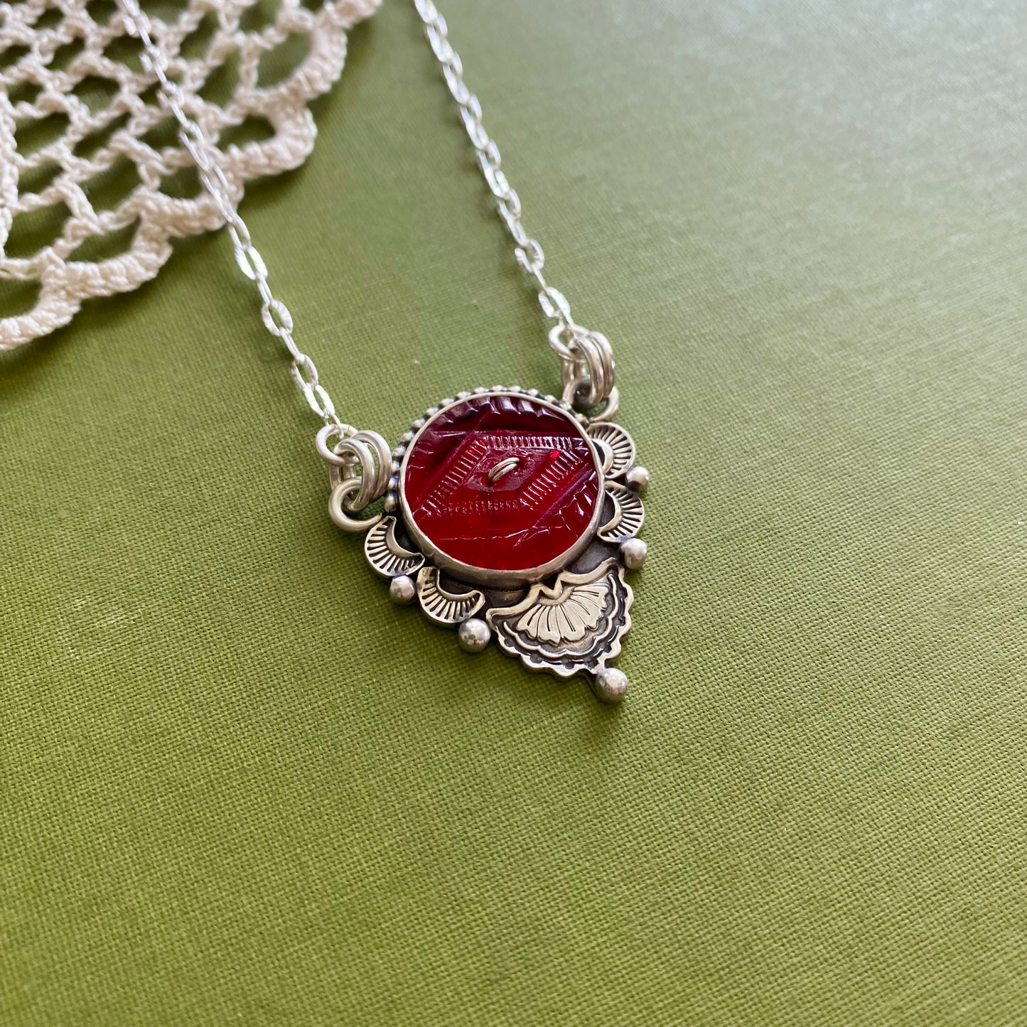 Red Glass Button Necklace
