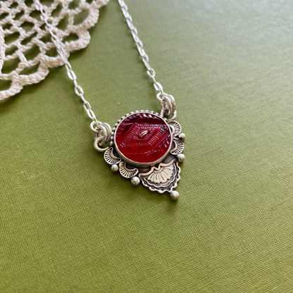 Red Glass Button Necklace