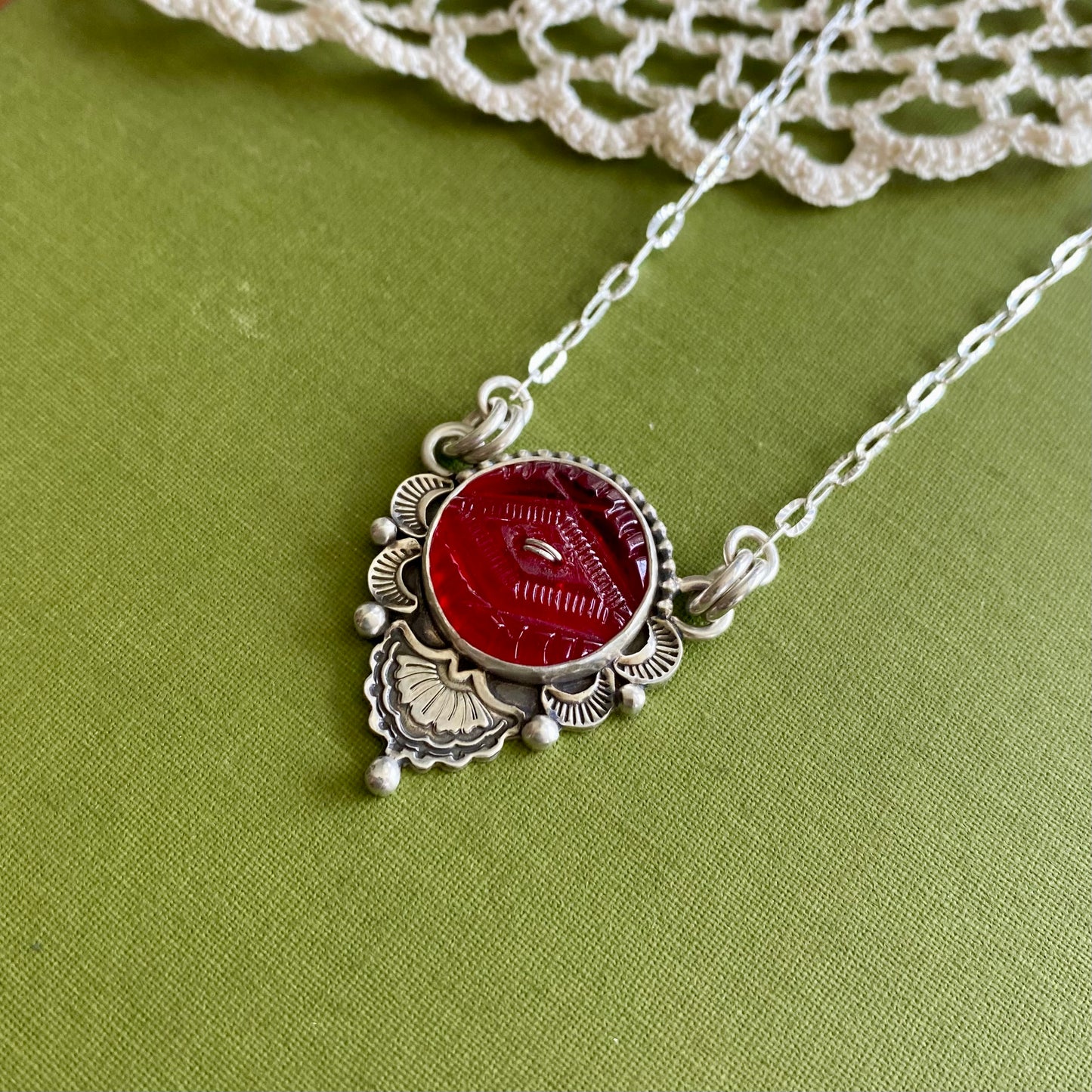 Red Glass Button Necklace