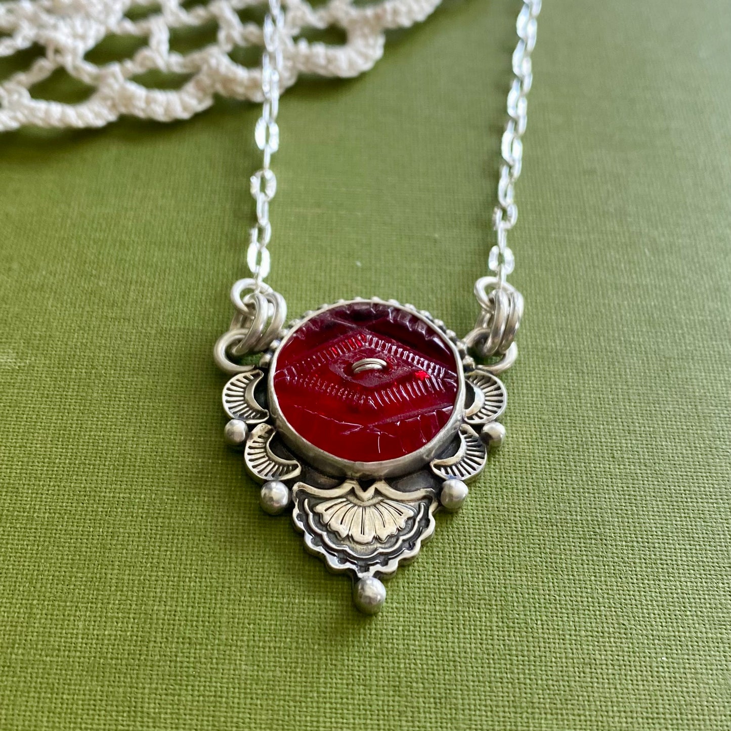 Red Glass Button Necklace