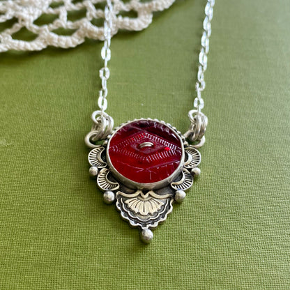Red Glass Button Necklace