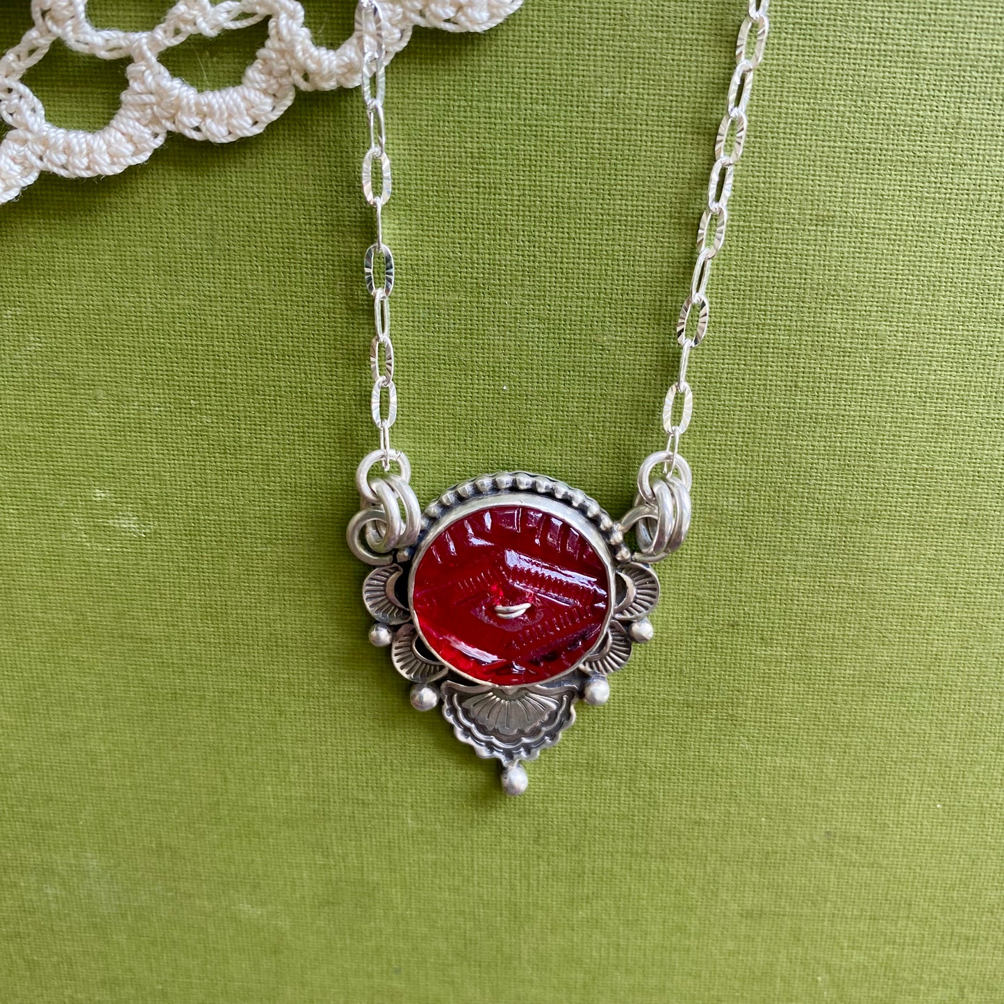 Red Glass Button Necklace