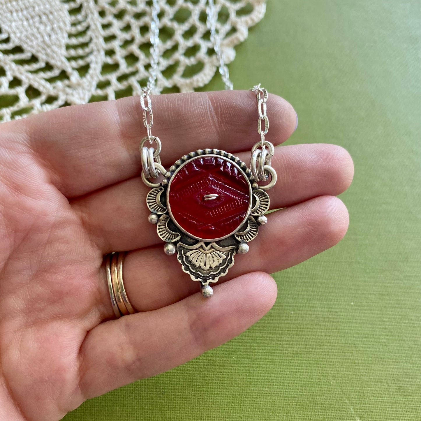 Red Glass Button Necklace