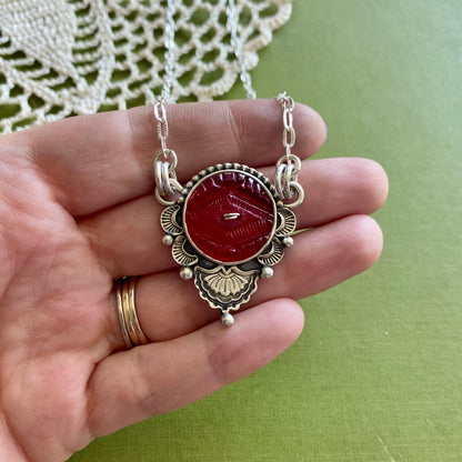 Red Glass Button Necklace