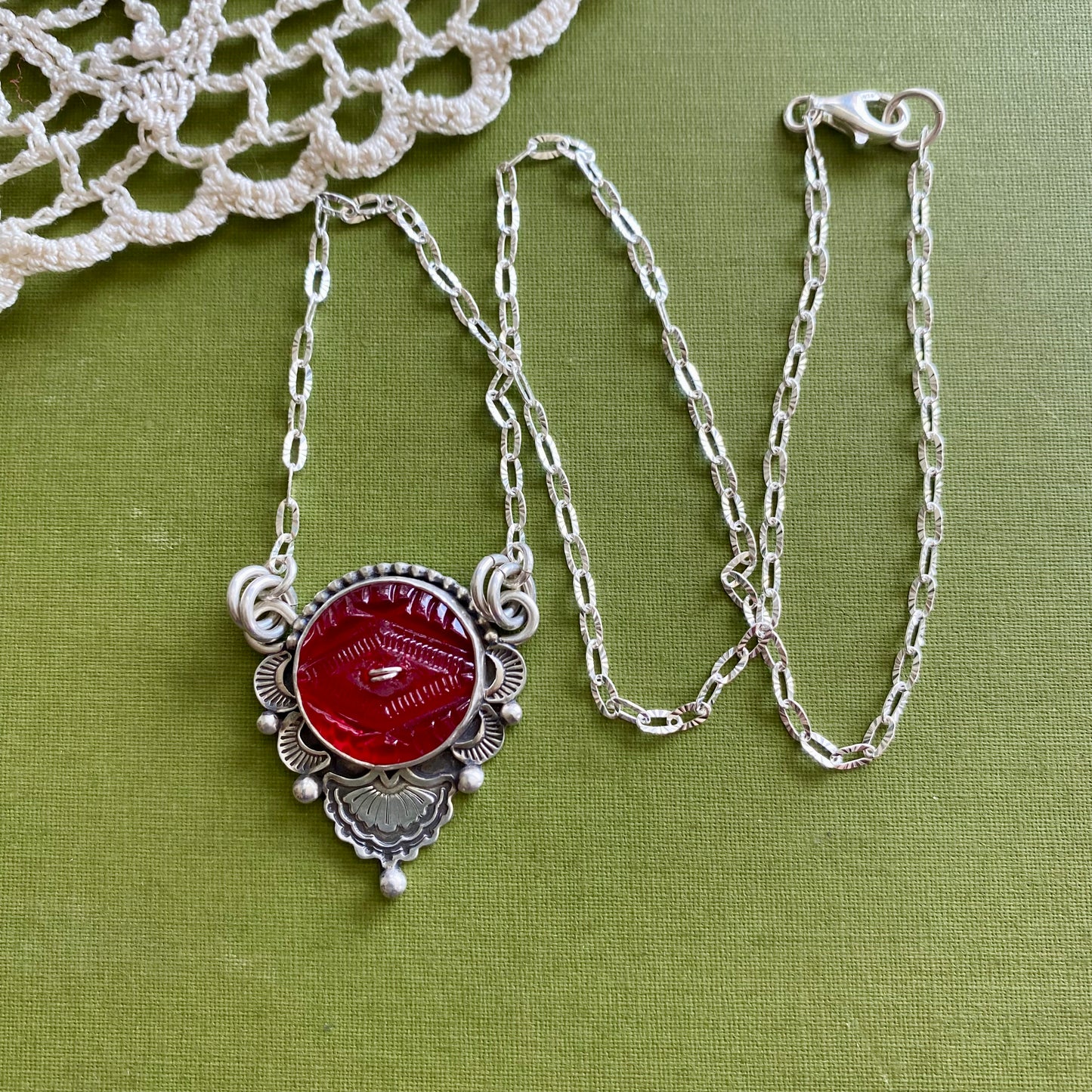 Red Glass Button Necklace