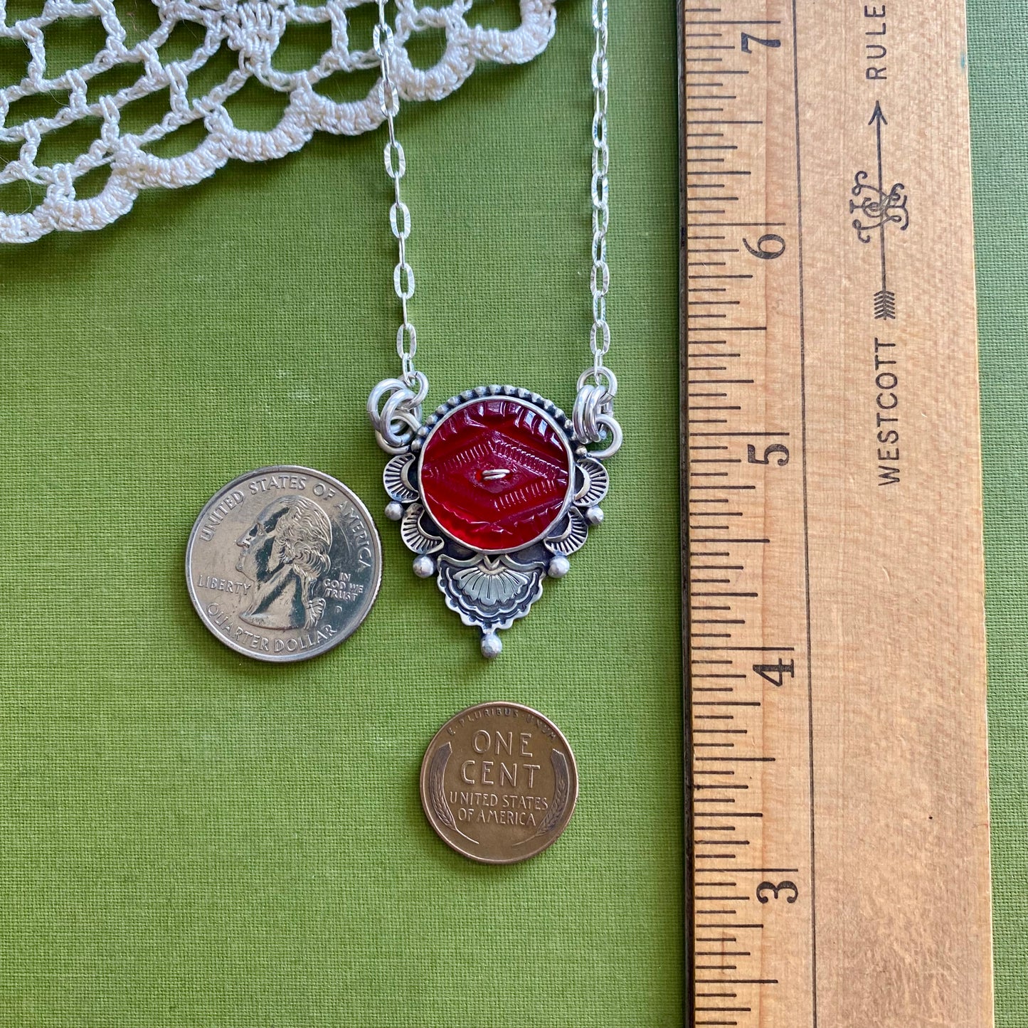 Red Glass Button Necklace