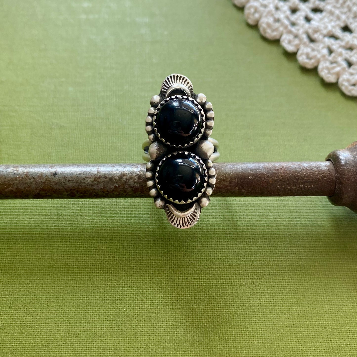 2 Stone Black Onyx Ring