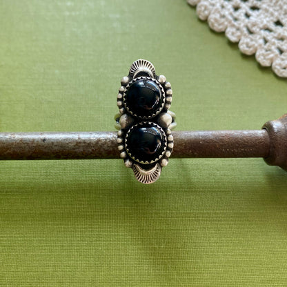 2 Stone Black Onyx Ring