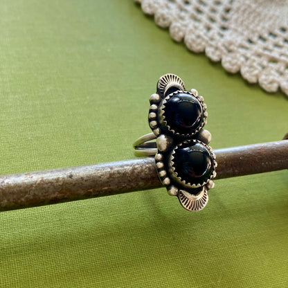 2 Stone Black Onyx Ring