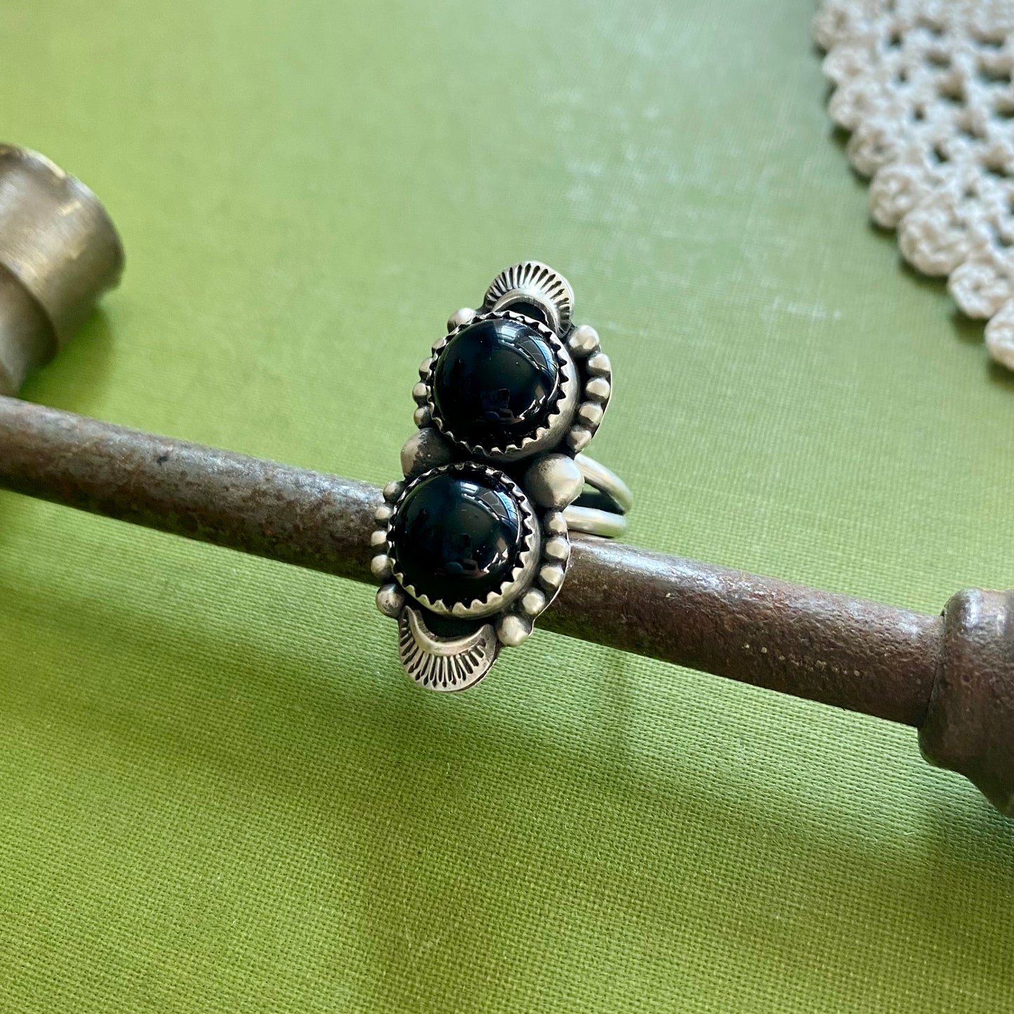 2 Stone Black Onyx Ring