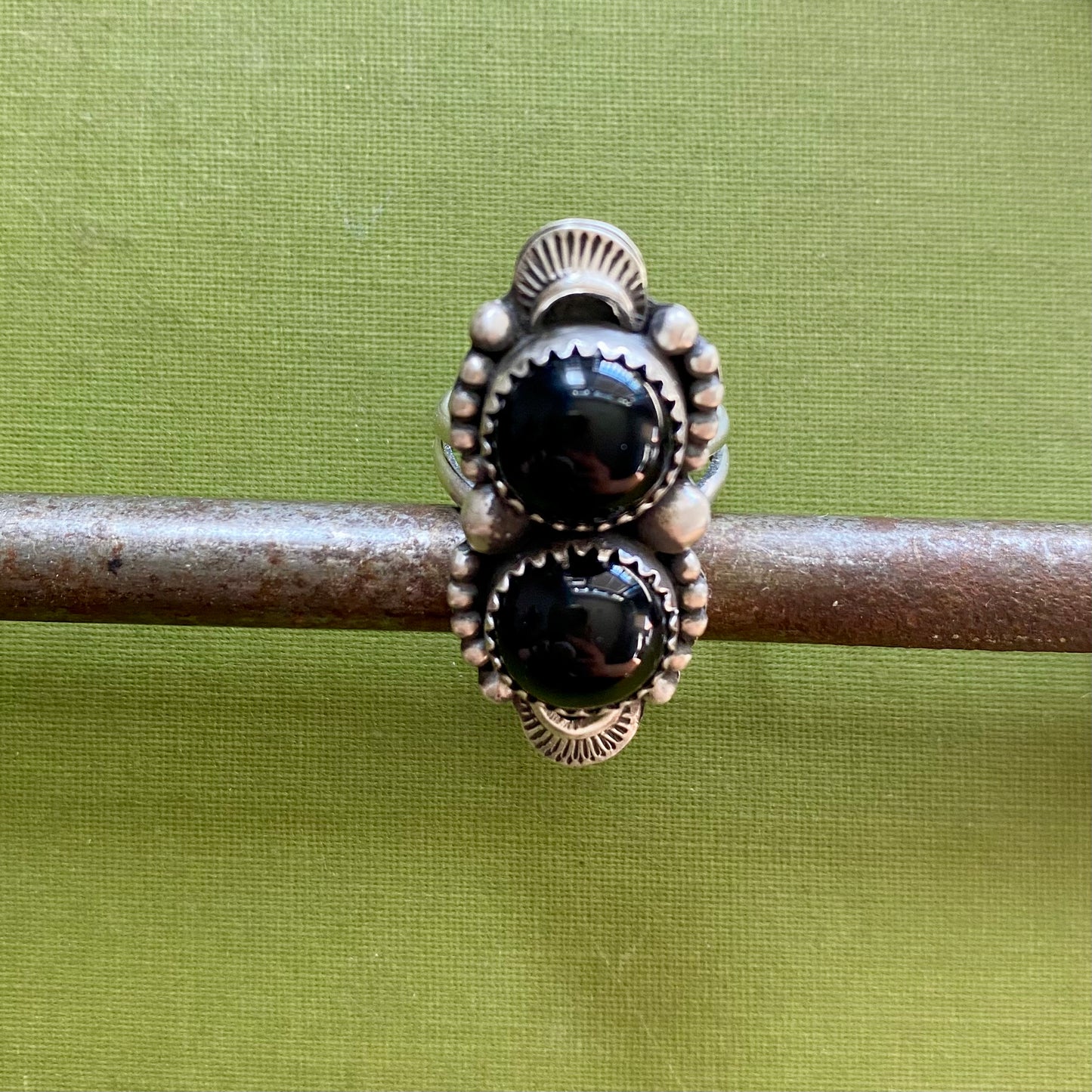 2 Stone Black Onyx Ring