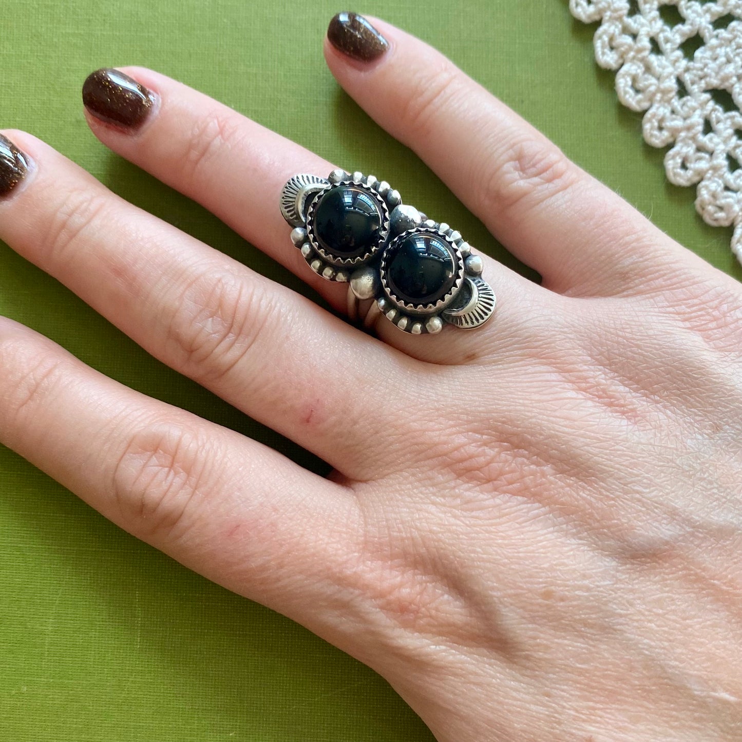 2 Stone Black Onyx Ring