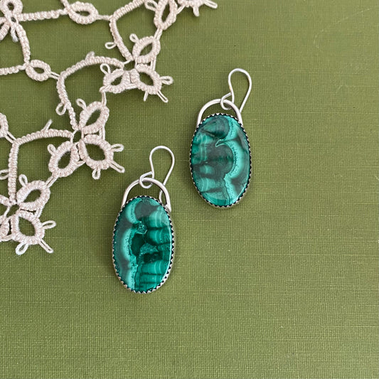 Malachite Oval Earrings