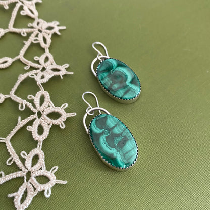 Malachite Oval Earrings